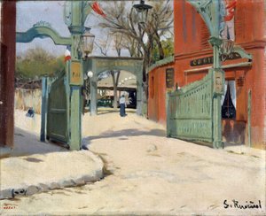 ムーラン・ド・ラ・ギャレットの公園への入り口 - サンティアゴ・ルシノール（1861-1931）の絵画 - 1891 - 油彩・キャンバス - 33,5x41 - カタルーニャ美術館、バルセロナ