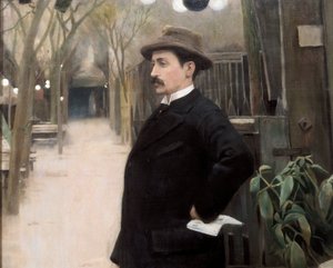 "パリ滞在中の画家ミゲル・ユトリロ（1862-1934）の肖像" 詳細。サンティアゴ・ルシノール・イ・（イ）・プラッツ（1861-1931）1891年の絵画。