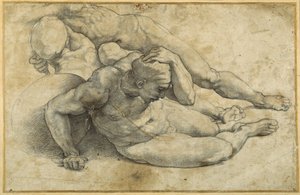 復活」のための3人の兵士の習作（紙に黒チョーク 作： Sanzio of Urbino (workshop) Raphael