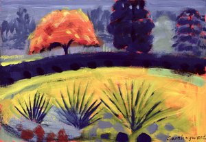 植物園、秋（カードに油彩） 作： Sara Hayward