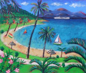 カリブ海（キャンバスにアクリル） 作： Sara Hayward