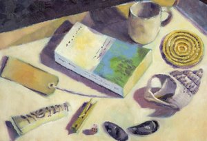 休日の読書（カードに油彩） 作： Sara Hayward