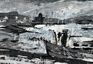 係留（白黒絵画） 作： Sara Hayward