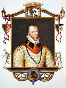 アンブローズ・ダドリー（c.1528-d.15 90）ウォーリック伯爵の肖像（1825年に出版された「エリザベス女王の宮廷の回想録」より）（紙に水彩、ガッシュ 作： Sarah Countess of Essex