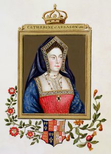 アラゴンのキャサリンの肖像（1485-1536）1825年に出版された「エリザベス女王の回顧録」からのヘンリー8世の最初の女王（紙とトイレとガッシュ）
