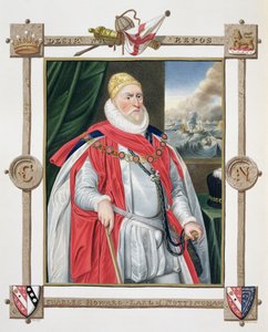 チャールズハワードの肖像（1536-1624）1825年に発行されたダニエルミテンス（1644-88）の肖像画の後の、「エリザベス女王の裁判所の回想録」からの第2男爵エフィンガムと第1伯爵ノッティンガム