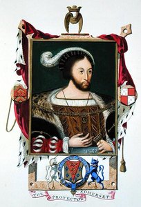 エドワード・シーモア（c.1506-52）エドワード6世の護民官、サマセット公爵の肖像（1825年に出版された「Memoirs of Court of Queen Elizabeth」より）水彩、ガッシュ、紙