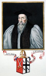 ジョン・アイルマー（1521-94）ロンドン司教の肖像（1825年に出版された「エリザベス女王の宮廷の回想録」より）（紙に水彩・ガッシュ 作： Sarah Countess of Essex