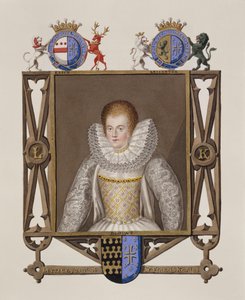 1825年に出版された、エリザベス女王の裁判所の回想録からの、フランシスノリーズ卿の娘、レティツェノリーズの肖像（wcとガッシュ紙）