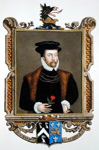ロジャー・ノース卿（1530-1600）第2代ノース男爵の肖像（1825年に出版された「エリザベス女王の宮廷の回顧録」より）（紙に水彩・ガッシュ 作： Sarah Countess of Essex