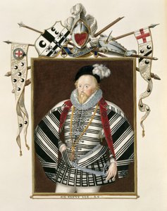 1825年に紙で発行された「エリザベス女王の裁判所の回想録」からのヘンリーリー卿（1530〜1610）の肖像
