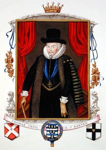 トーマス・セシル卿（1542-1623）初代エクセター伯爵、第2代バーグリー卿の肖像（1825年に出版された「エリザベス女王の宮廷の回顧録」より）（紙に水彩、ガッシュ
