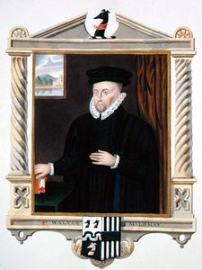 サー・ウィリアム・シーガー（d.1633）の肖像画をもとに1825年に出版された「Memoirs of the Court of the Queen Elizabeth」からサー・ウォルター・ミルドメイ（c.1520-89）の肖像（水彩、ガッシュ、紙）