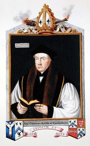 トーマス・クランマー（1489-1556）カンタベリー大司教の肖像（1825年に出版された「エリザベス女王の宮廷の回顧録」より）（紙に水彩・ガッシュ 作： Sarah Countess of Essex