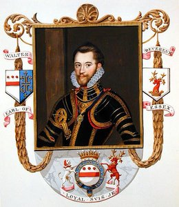 ウォルター・デブロー（1541-76）第1代エセックス伯爵の肖像（1825年に出版された「エリザベス女王の宮廷の回顧録」より）（紙に水彩・ガッシュ 作： Sarah Countess of Essex