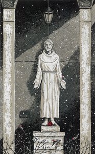雪の中の聖フランチェスコ、2023年（絵画） 作： Sarah Drummond