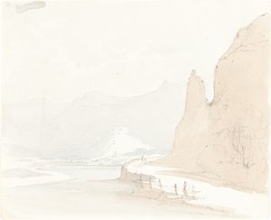 遠くに村があるスイスの風景 作： Sarah Grace Lushington