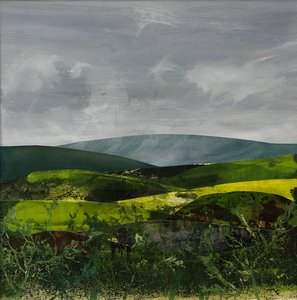 サマセットの風景、2023年（紙にペイント） 作： Sarah Thompson Engels