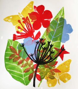 種明かしと花、2019年（インクモノプリント 作： Sarah Thompson Engels
