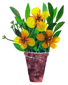 黄色い植木鉢,2019,(monoprint) 作： Sarah Thompson Engels