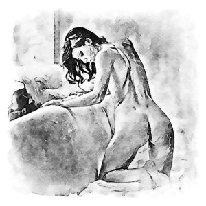 ソファーで裸の女性
