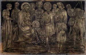 サセッタ (1392-1450) によるマギの絵の崇拝 (1392-1450) 薄暗い 29x46 cm マルセイユ装飾芸術およびファッション美術館 作： Sassetta (c.1392 1450)