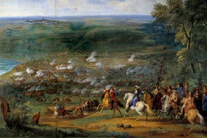 三十年戦争：「1643年5月19日、エンギエン公爵のフランス軍とフランシスコ・デ・メロのスペイン軍が対戦したロクロイ（Rocroi）の戦いの眺め」詳細、ソーヴール・ル・コント（Leconte, Le Comte, Lecomte）（1659-1694）の絵画。 作： Sauveur Le Conte