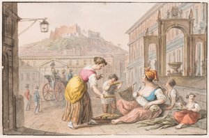 水の色; 焼きとうもろこしを売る女性 作： Saverio della Gatta