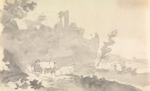 前景に牛がいる風景 作： Sawrey Gilpin