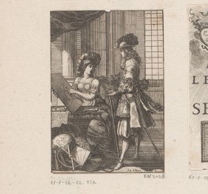 ゲオメトリアと幾何学的な図面を持つ若い男 タイトルページ: Pratique de la géometrie, sur le papier et sur le Terrain (...), 1669 作： Sébastien Leclerc (I)