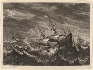 嵐の中の帆船 作： Schelte Adams Bolswert after Andries van Eertvelt