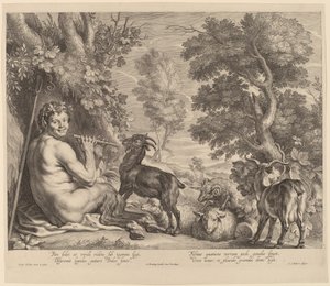 フルートを演奏するパン 作： Schelte Adams Bolswert after Jacob Jordaens