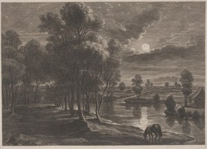 月明かりに照らされた川の風景 作： Schelte Adams Bolswert, after Sir Peter Paul Rubens