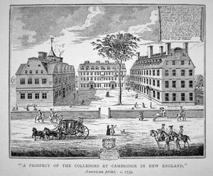 ハーバード・カレッジ（マサチューセッツ州ケンブリッジ）1739年頃（リトグラフ 作： School American