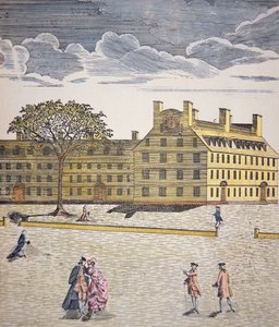 ハーバード・カレッジ（マサチューセッツ州ケンブリッジ）1740年頃（カラーリトグラフ 作： School American