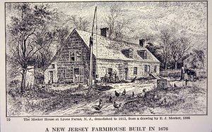 1676年に建てられたニュージャージー州の農家（1886年にE.J.Meekerが描いた図面に基づく）（リトグラフ 作： School American