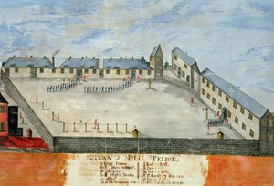 ミル刑務所の平面図、18世紀末から19世紀初頭（紙に水彩、インク） 作： アメリカ人学校