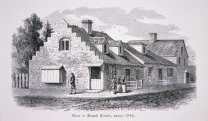 ニューヨーク、ブロード・ストリートの眺め 1740年頃（リトグラフ） 作： School American