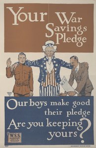 戦争貯蓄の誓い。我々の少年たちは誓約を守る。あなたは守っていますか？ 作： School American