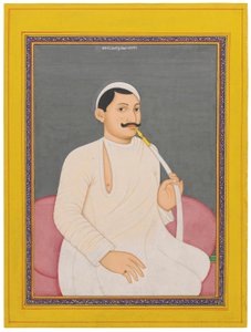Cooch Bewar の Dewan である Ram Chandra Lahiri の座っている肖像画 (1829 - 1842 年、1840 年頃 (紙に金で強調された不透明な顔料) 作： School Bengali