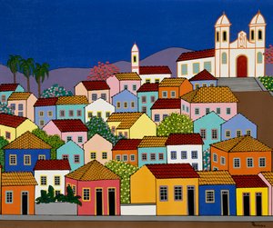 ピエダーレの丘にある聖フランシス・オブ・パオラ教会のあるブラジルの街、オーロ・プレット 作： School Brazilian