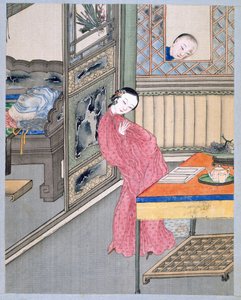 窓際で恋人を驚かせる男 (生地に色) 作： School Chinese