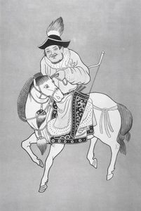 中国の絵を参考にしたモンゴルの馬の射手（リトグラフ 作： School Chinese