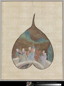 羅漢画のある菩提樹の葉（葉に墨と彩色 作： School Chinese