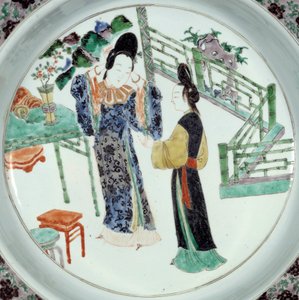 中国のアート。"優雅なスタイルの二人の女性" 18世紀の陶板パリ、ギメ美術館、国立アジア美術館 作： School Chinese