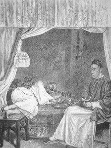 アヘンを吸う中国人たち 1875年の版画（リトグラフ 作： School Chinese