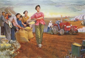 「春に満ちた大地」、中国文化大革命のプロパガンダ・ポスター 作： School Chinese