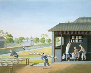 磁器製造、中国、1820年頃（紙にグワッシュ） 作： 学校の中国語