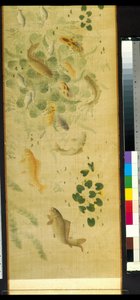 無数の魚と鯉の謁見（シルクに墨と彩色） 作： School Chinese