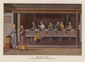 中国でのお茶の焙煎（カラーリトグラフ） 作： School Chinese